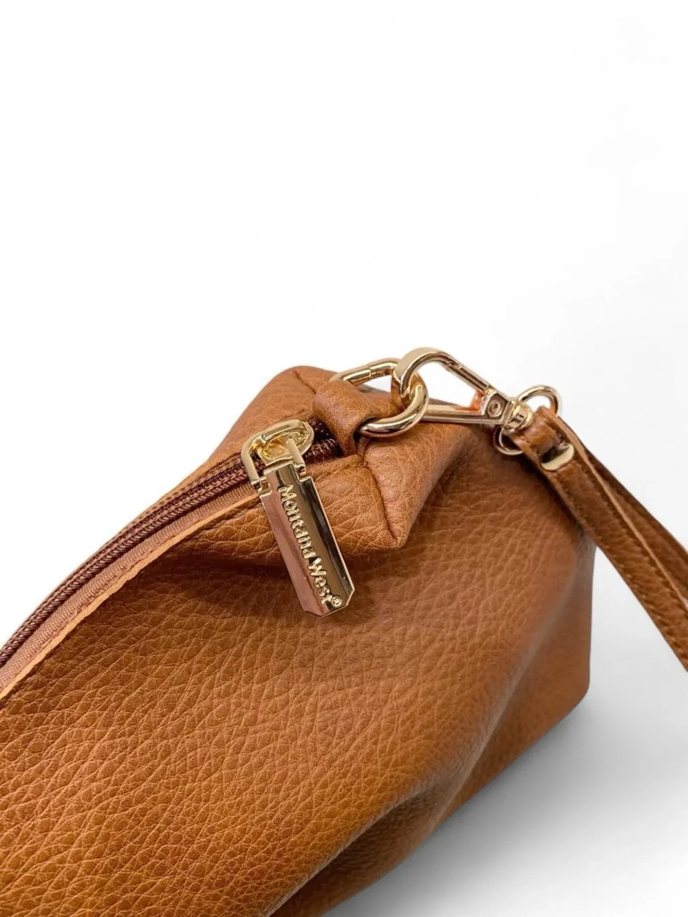 Montana West Brown Pebbled Faux Leather Wristlet Zip Pouch Gold Hardware